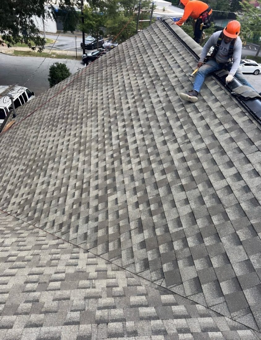 LB Roofing crew installing a new asphalt shingle roof
