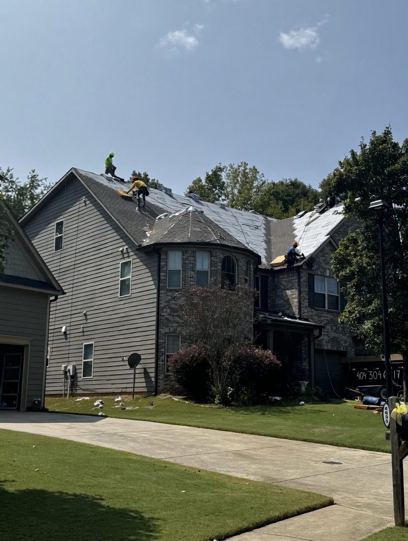 Completed roof replacement on a two-story Atlanta metro home